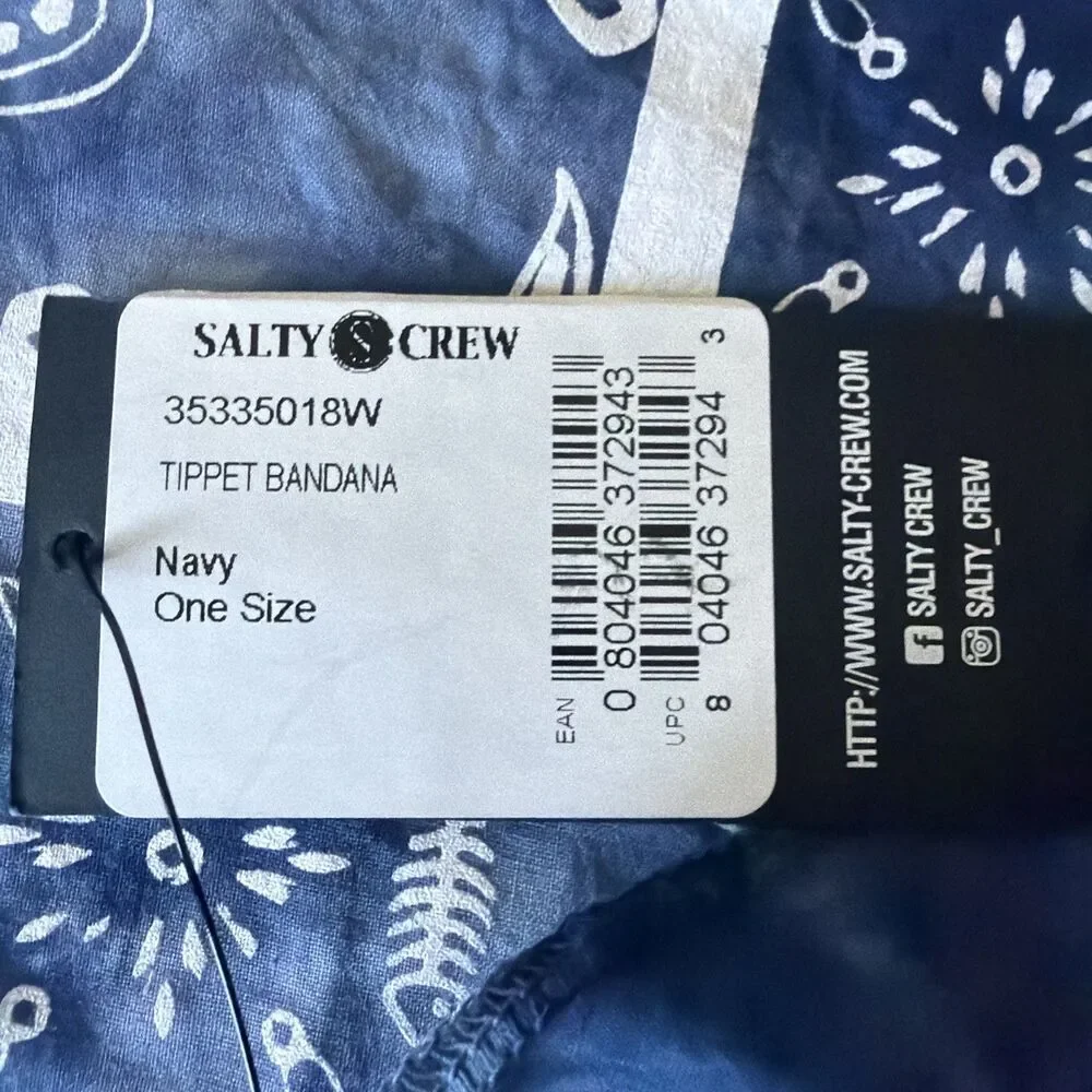 Salty Crew Fish Print Tippet Men’s Bandana Scarf Navy White Tie Die 22”x22” NWT